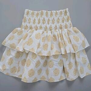 J Crew Tiered Smocked Floral Mini Skirt XS White Floral Boho European 100% Cotto